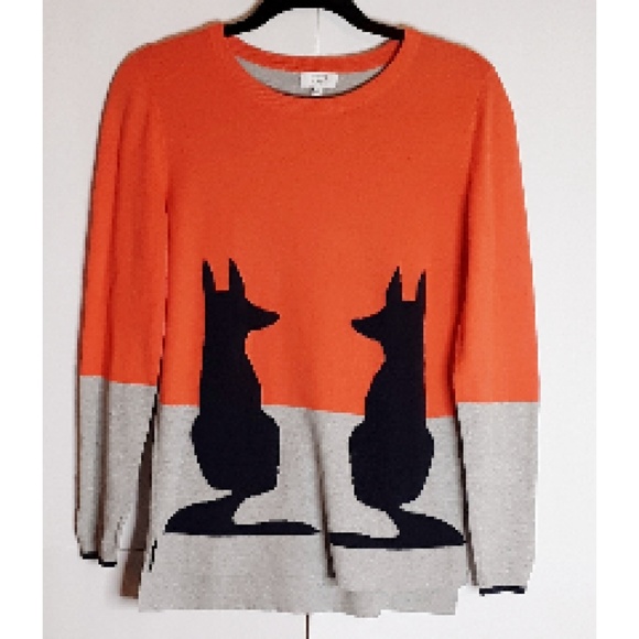 crown & ivy Sweaters - Crown & Ivy Light Sweater 2 Dogs Orange/Gray Sz S